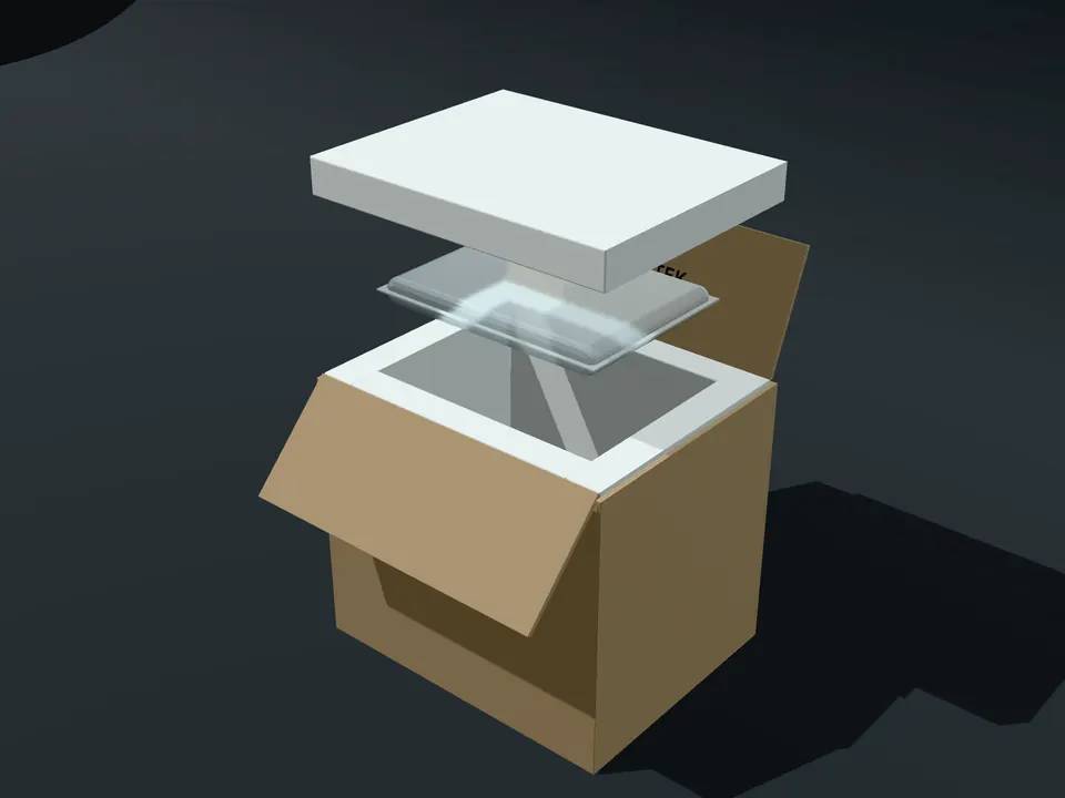 An insulated shipment opened: outer carton, moulded liner, coolant element and a tray holding vials upright.