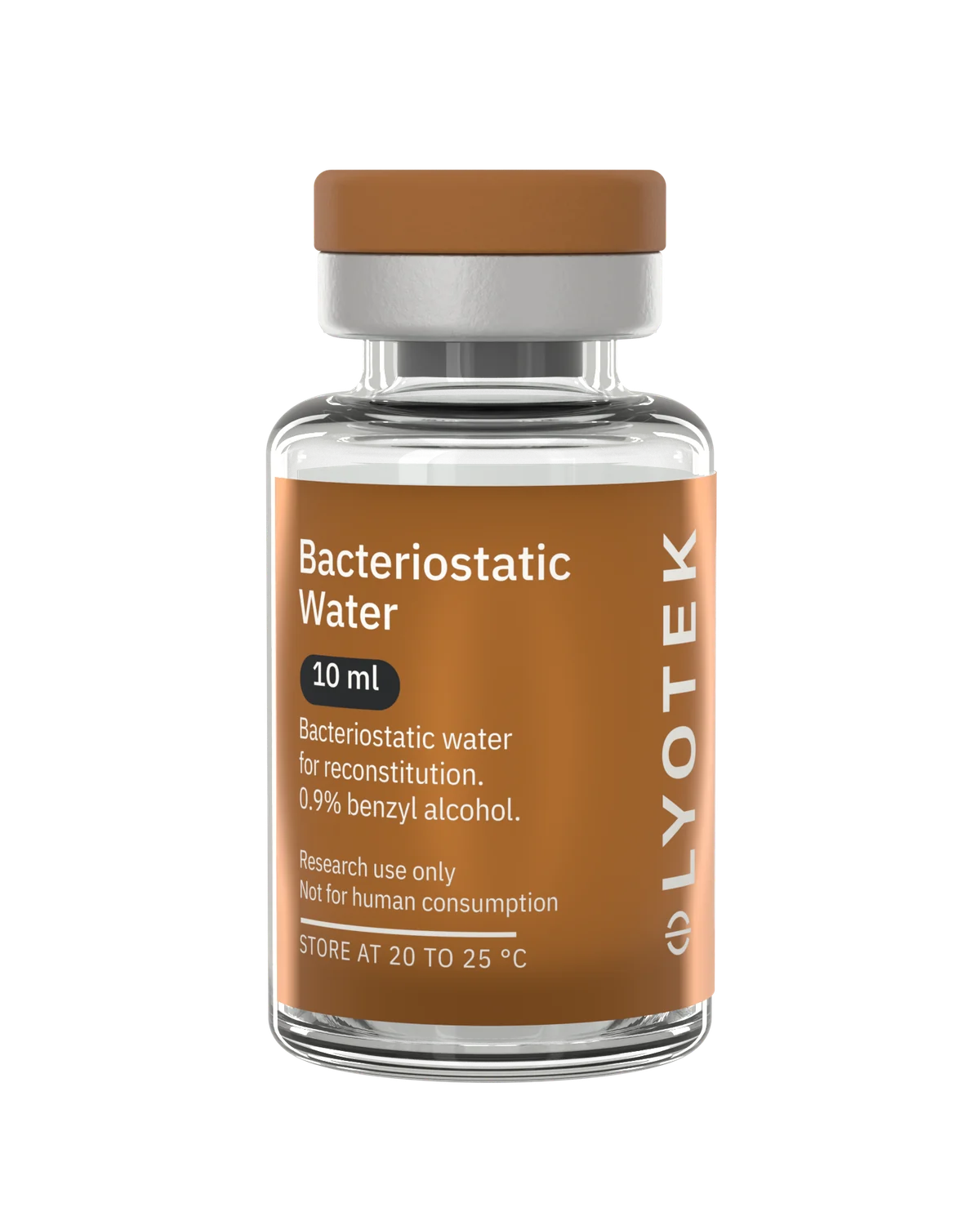Bacteriostatic Water 10 ml in its 10R vial, with the copper label